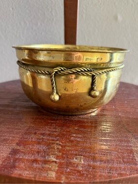 Brass Decorative Bowl with Rope Accent - Gold Finish